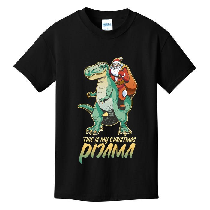 This Is My Christmas Pijama Santa Riding T Rex Kids T-Shirt