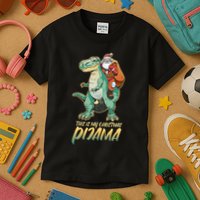 This Is My Christmas Pijama Santa Riding T Rex Kids T-Shirt