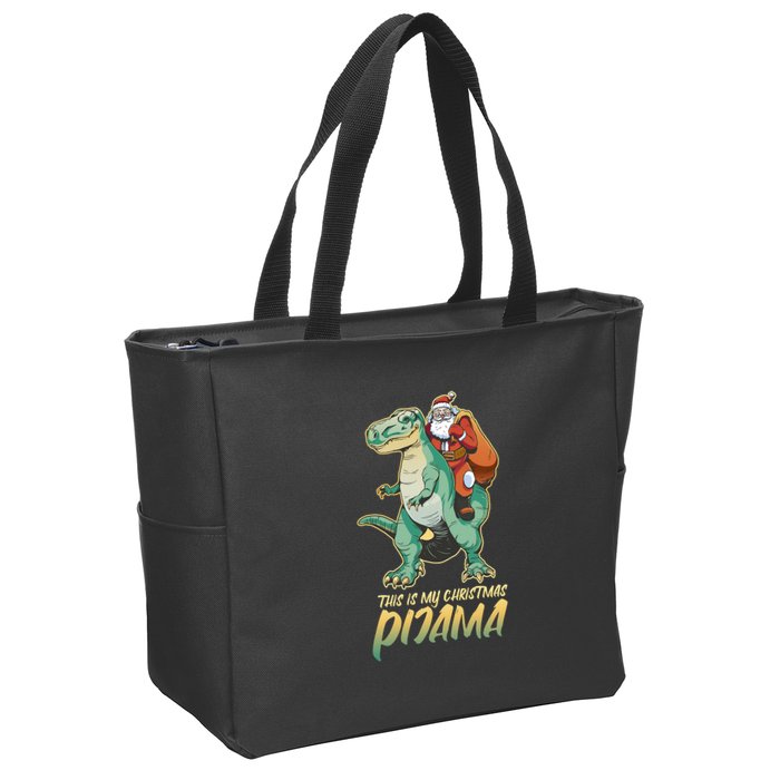 This Is My Christmas Pijama Santa Riding T Rex Zip Tote Bag