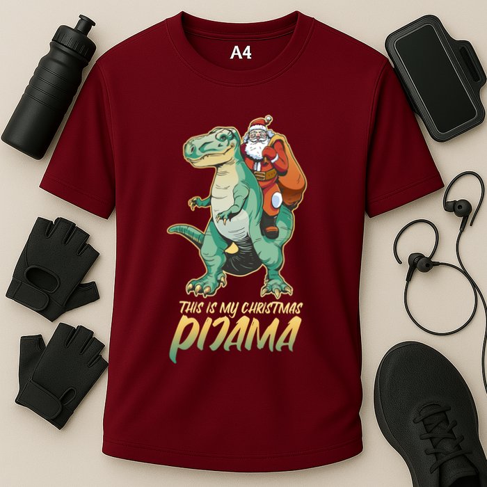 This Is My Christmas Pijama Santa Riding T Rex Performance Shirt