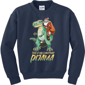 This Is My Christmas Pijama Santa Riding T Rex Kids Sweatshirt