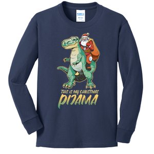 This Is My Christmas Pijama Santa Riding T Rex Kids Long Sleeve Shirt