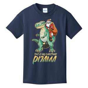 This Is My Christmas Pijama Santa Riding T Rex Kids T-Shirt