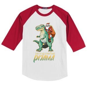 This Is My Christmas Pijama Santa Riding T Rex Kids Colorblock Raglan Jersey