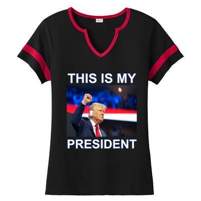 This Is My President 2024 Funny Political Quotes Ladies Halftime Notch Neck Tee