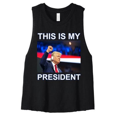 This Is My President 2024 Funny Political Quotes Women's Racerback Cropped Tank