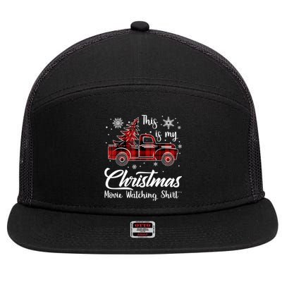 This Is My Christmas Movie Watching Gift Tree Truck Plaid Gift 7 Panel Mesh Trucker Snapback Hat