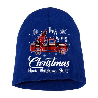 This Is My Christmas Movie Watching Gift Tree Truck Plaid Gift Short Acrylic Beanie