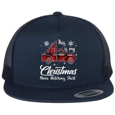 This Is My Christmas Movie Watching Gift Tree Truck Plaid Gift Flat Bill Trucker Hat