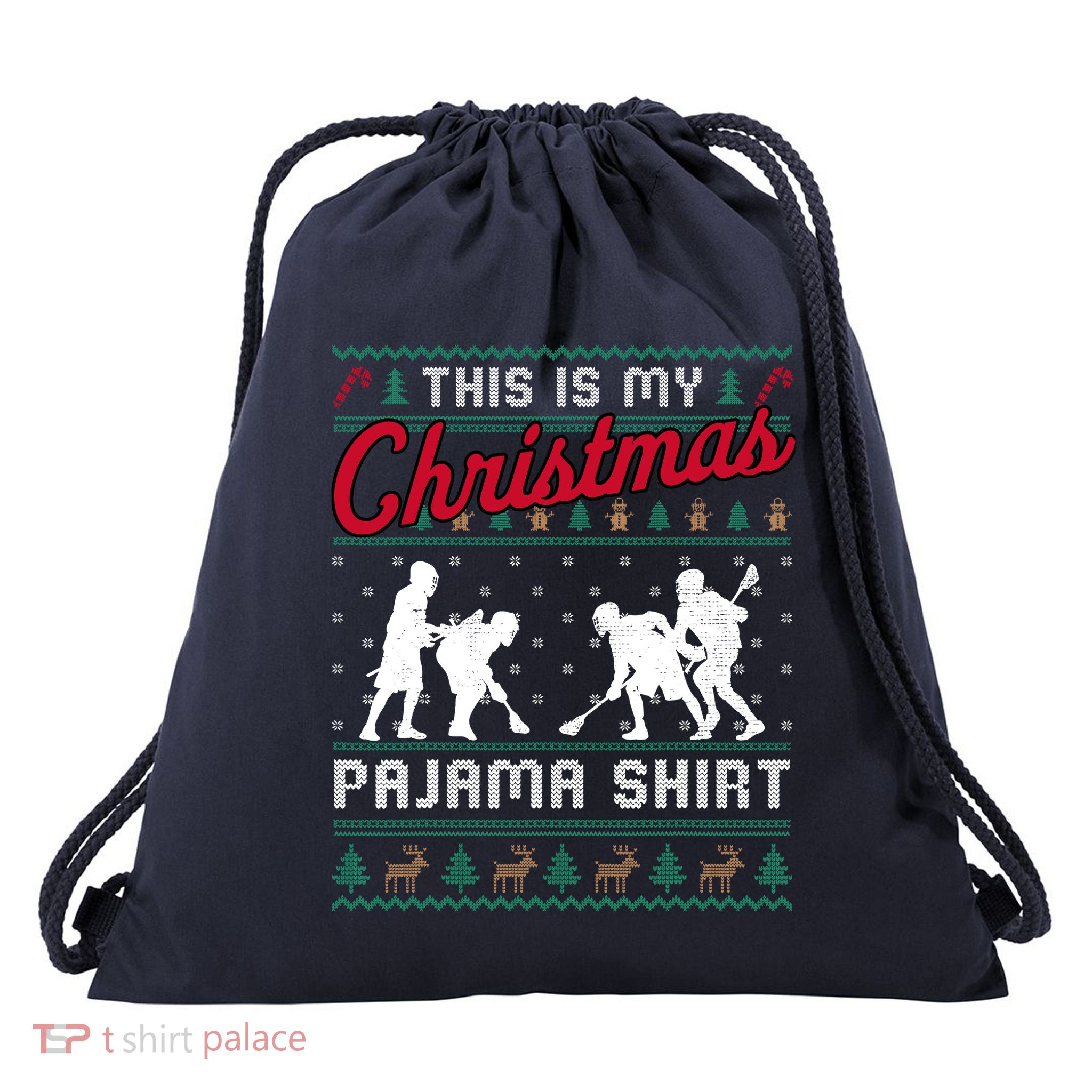 This Is My Christmas Pajama Lacrosse Ugly Sweater Funny Drawstring Bag