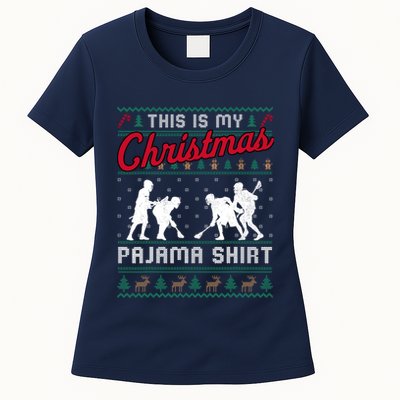This Is My Christmas Pajama Lacrosse Ugly Sweater Funny Womens T-Shirt