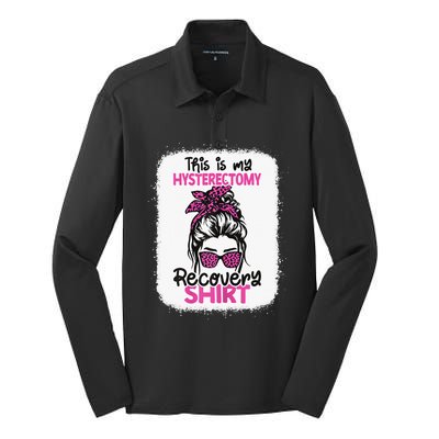 This Is My Hysterectomy Recovery Uterus Messy Bun Silk Touch Performance Long Sleeve Polo