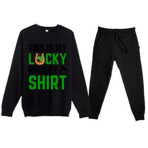 This Is My Lucky Hockey Cute Gift Sport Game St Patricks Day Gift Premium Crewneck Sweatsuit Set