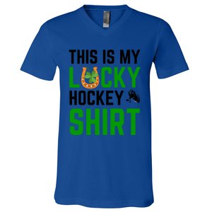 This Is My Lucky Hockey Cute Gift Sport Game St Patricks Day Gift V-Neck T-Shirt