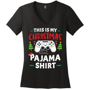 This Is My Christmas Pajamas Gamer Squad Xmas 2024 Women's V-Neck T-Shirt