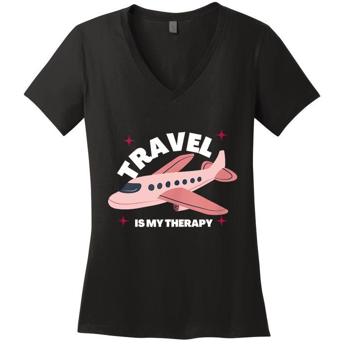 Travel Is My Therapy Women's V-Neck T-Shirt