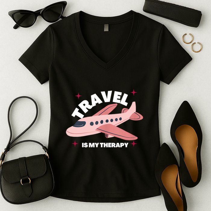 Travel Is My Therapy Women's V-Neck T-Shirt