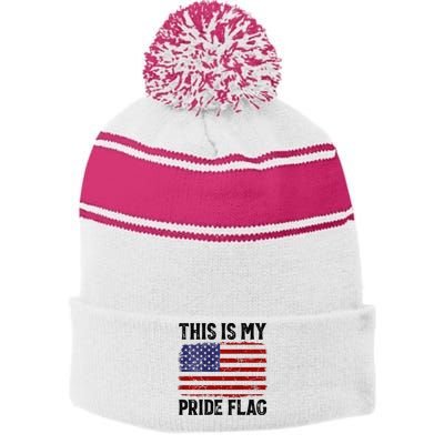 This Is My Pride Flag US Flag, 4th Of July Patriotic Stripe Pom Pom Beanie