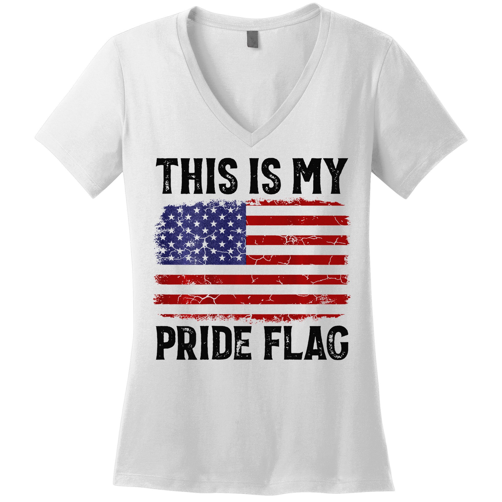 This Is My Pride Flag US Flag, 4th Of July Patriotic Women's V-Neck T-Shirt