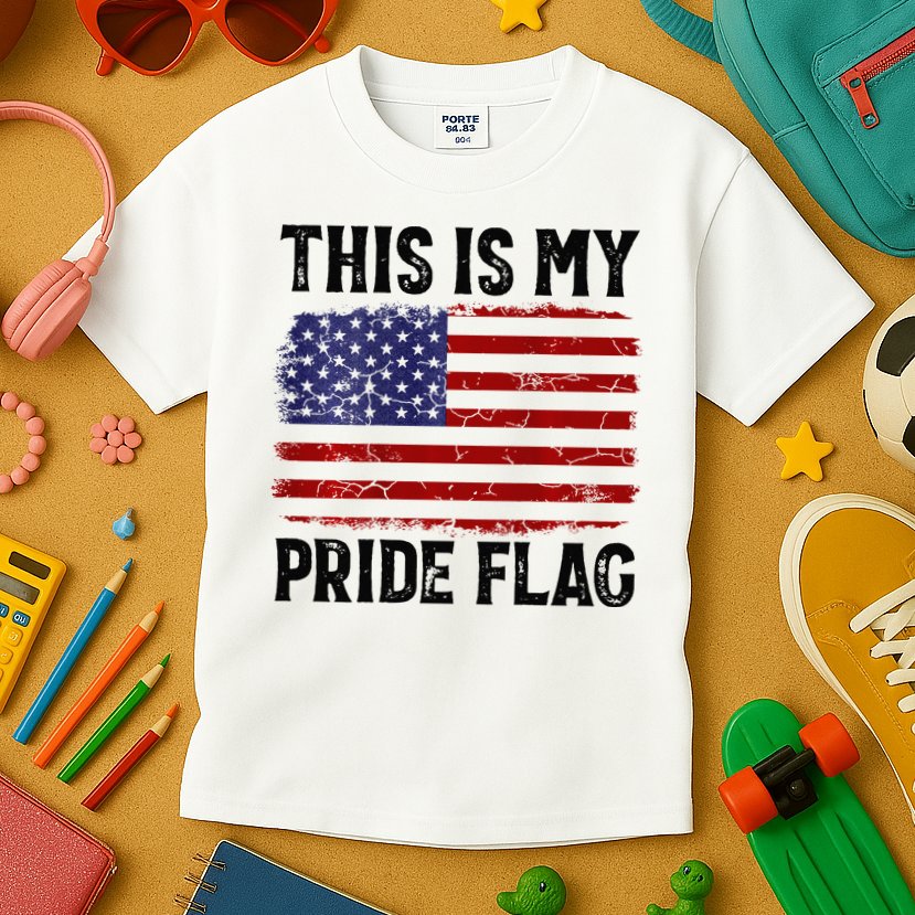 This Is My Pride Flag US Flag, 4th Of July Patriotic Kids T-Shirt