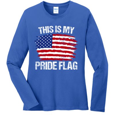 This Is My Pride Flag Usa American 4th Of July Patriotic Tee Funny Gift Ladies Long Sleeve Shirt