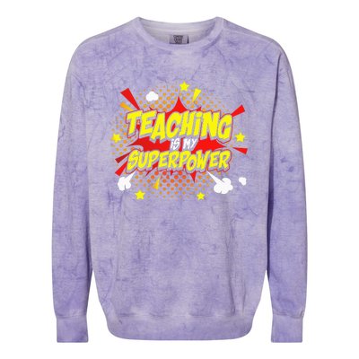 Teaching Is My Superpower Retro Comic Teacher Colorblast Crewneck Sweatshirt