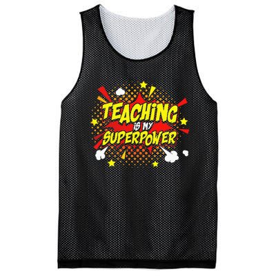 Teaching Is My Superpower Retro Comic Teacher Mesh Reversible Basketball Jersey Tank