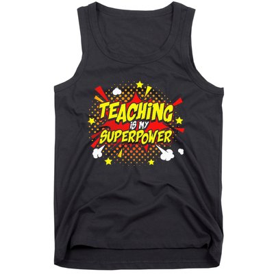 Teaching Is My Superpower Retro Comic Teacher Tank Top