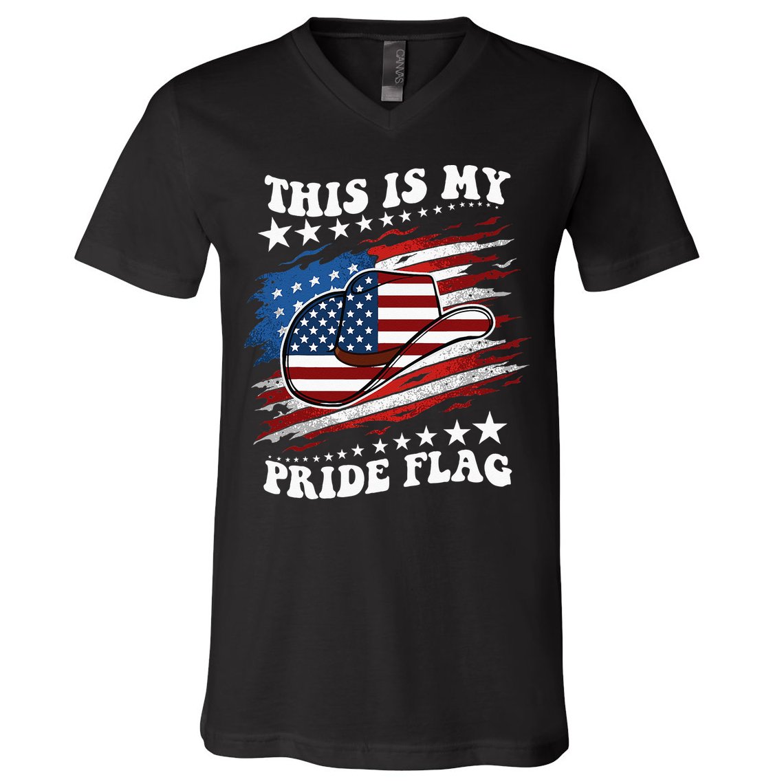 This Is My Pride Flag Usa American 4th Of July Cowboy Hat V-Neck T-Shirt