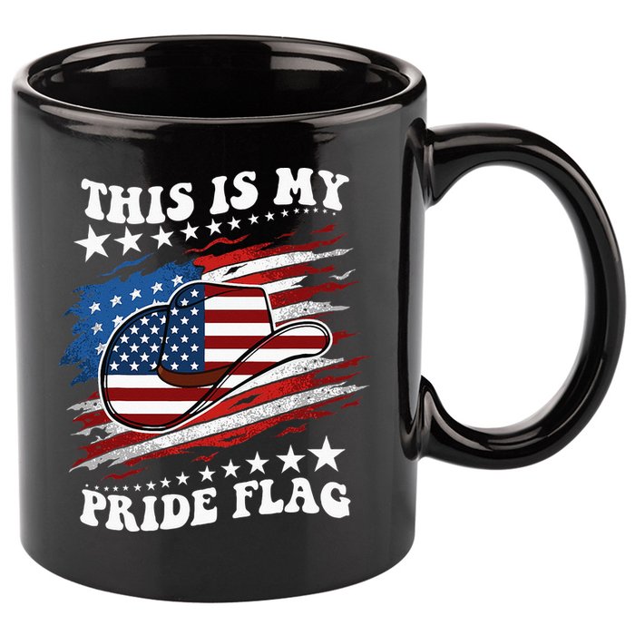This Is My Pride Flag Usa American 4th Of July Cowboy Hat 11oz C Handle Ceramic Mug