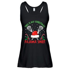 This Is My Christmas Pajama Lacrosse Santa Hat Ladies Essential Flowy Tank