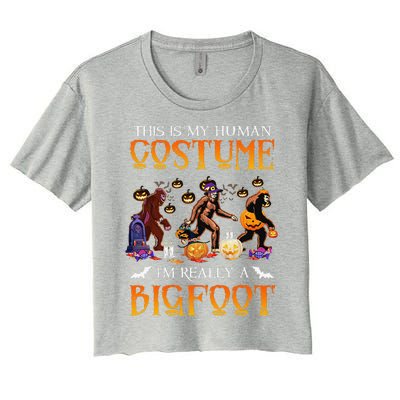 This Is My Human Costume Im Really Bigfoot Halloween Gift Women's Crop Top Tee