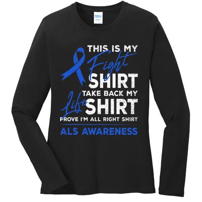 This Is My Fight ALS Awareness Ribbon Warrior Fighter Ladies Long Sleeve Shirt