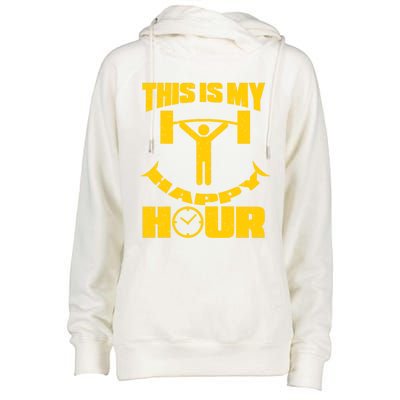 This Is My Happy Hour Funny Fitness Workout Weights Gym Cute Gift Womens Funnel Neck Pullover Hood