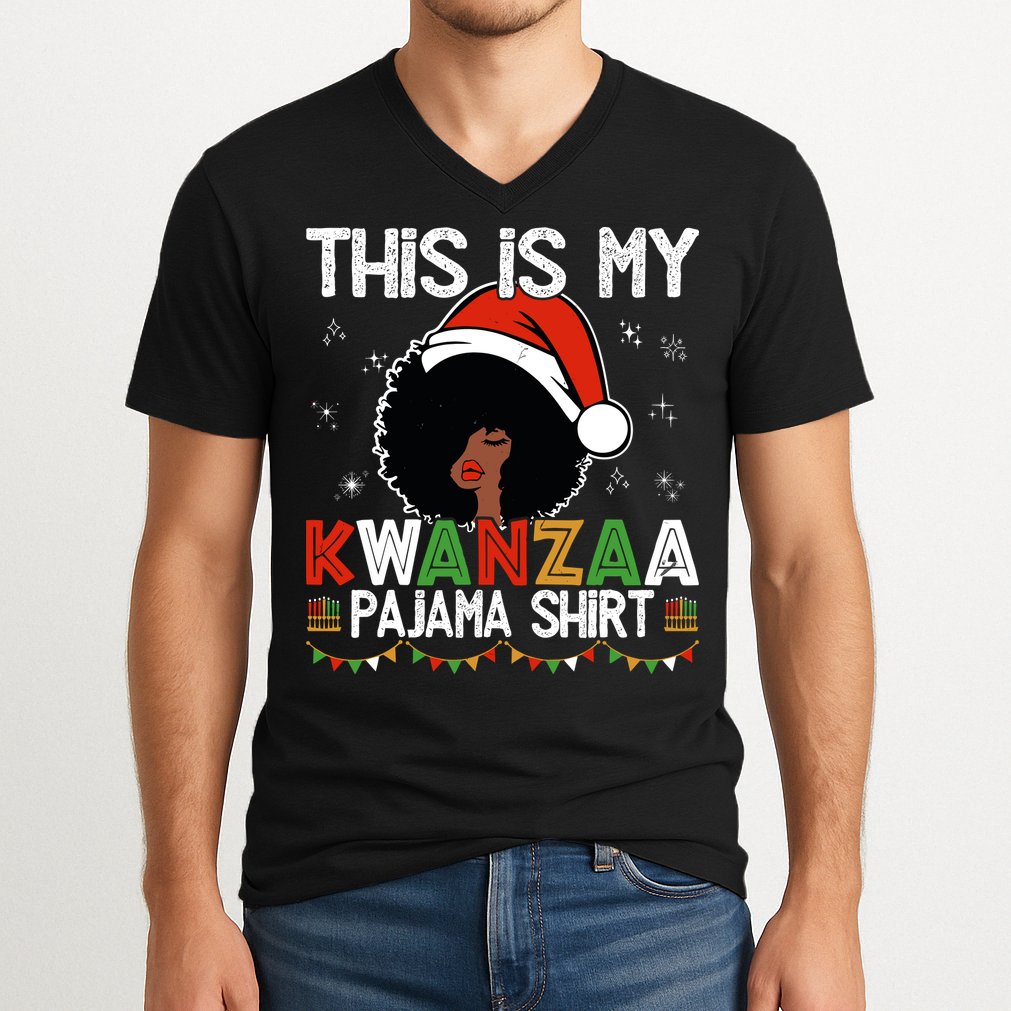This Is My Kwanzaa Pajama Outfit Melanin African American V-Neck T-Shirt