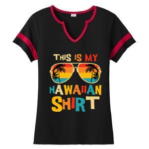 This Is My Hawaiian Tropical Luau Costume Ladies Halftime Notch Neck Tee