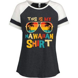 This Is My Hawaiian Tropical Luau Costume Enza Ladies Jersey Colorblock Tee