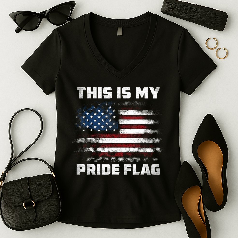 This Is My Pride Flag USA American 4th Of July Patriotic Women's V-Neck T-Shirt