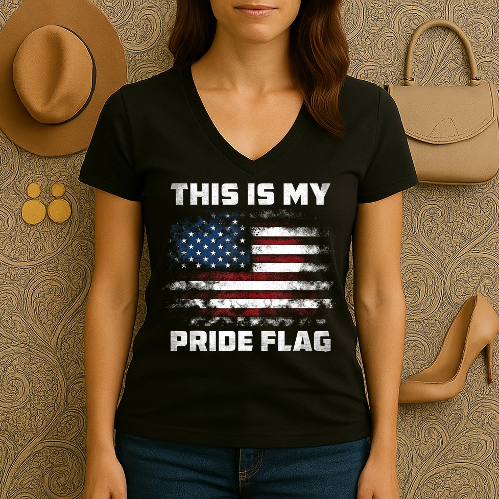 This Is My Pride Flag USA American 4th Of July Patriotic Women's V-Neck T-Shirt