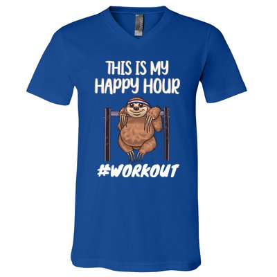 This Is My Happy Hour Workout Gym Sloth Lover Gift V-Neck T-Shirt