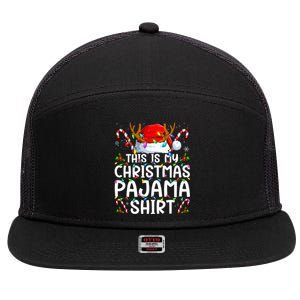 This Is My Christmas Pajama Funny Xmas Pjs 7 Panel Mesh Trucker Snapback Hat