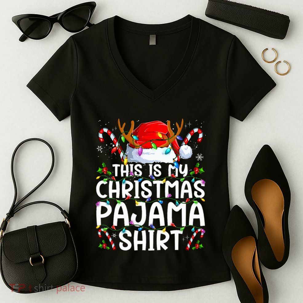This Is My Christmas Pajama Funny Xmas Pjs Women's V-Neck T-Shirt