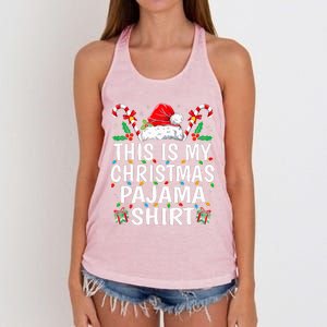 This Is My Christmas Pajama  Funny Xmas PJs  Women's Knotted Racerback Tank