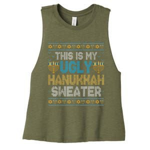 This Is My Ugly Hanukkah Sweater Channukah Jewish Christmas Women's Racerback Cropped Tank