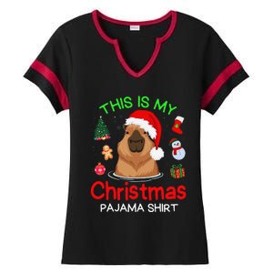 This Is My Christmas Pajama Funny Capybara Xmas Pjs Ladies Halftime Notch Neck Tee