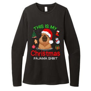 This Is My Christmas Pajama Funny Capybara Xmas Pjs Womens CVC Long Sleeve Shirt