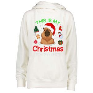 This Is My Christmas Pajama Funny Capybara Xmas Pjs Womens Funnel Neck Pullover Hood