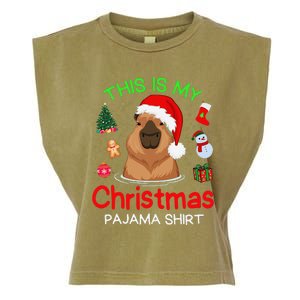 This Is My Christmas Pajama Funny Capybara Xmas Pjs Garment-Dyed Women's Muscle Tee