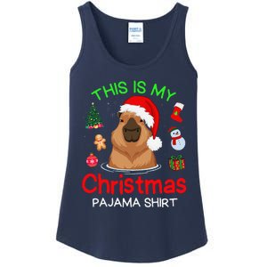 This Is My Christmas Pajama Funny Capybara Xmas Pjs Ladies Essential Tank