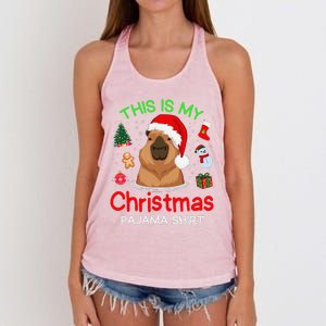 This Is My Christmas Pajama Funny Capybara Xmas Pjs Women's Knotted Racerback Tank